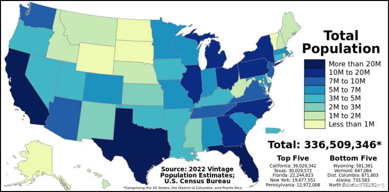 كم عدد المواطنين الأمريكيين حسب آخر تعداد سكاني؟
